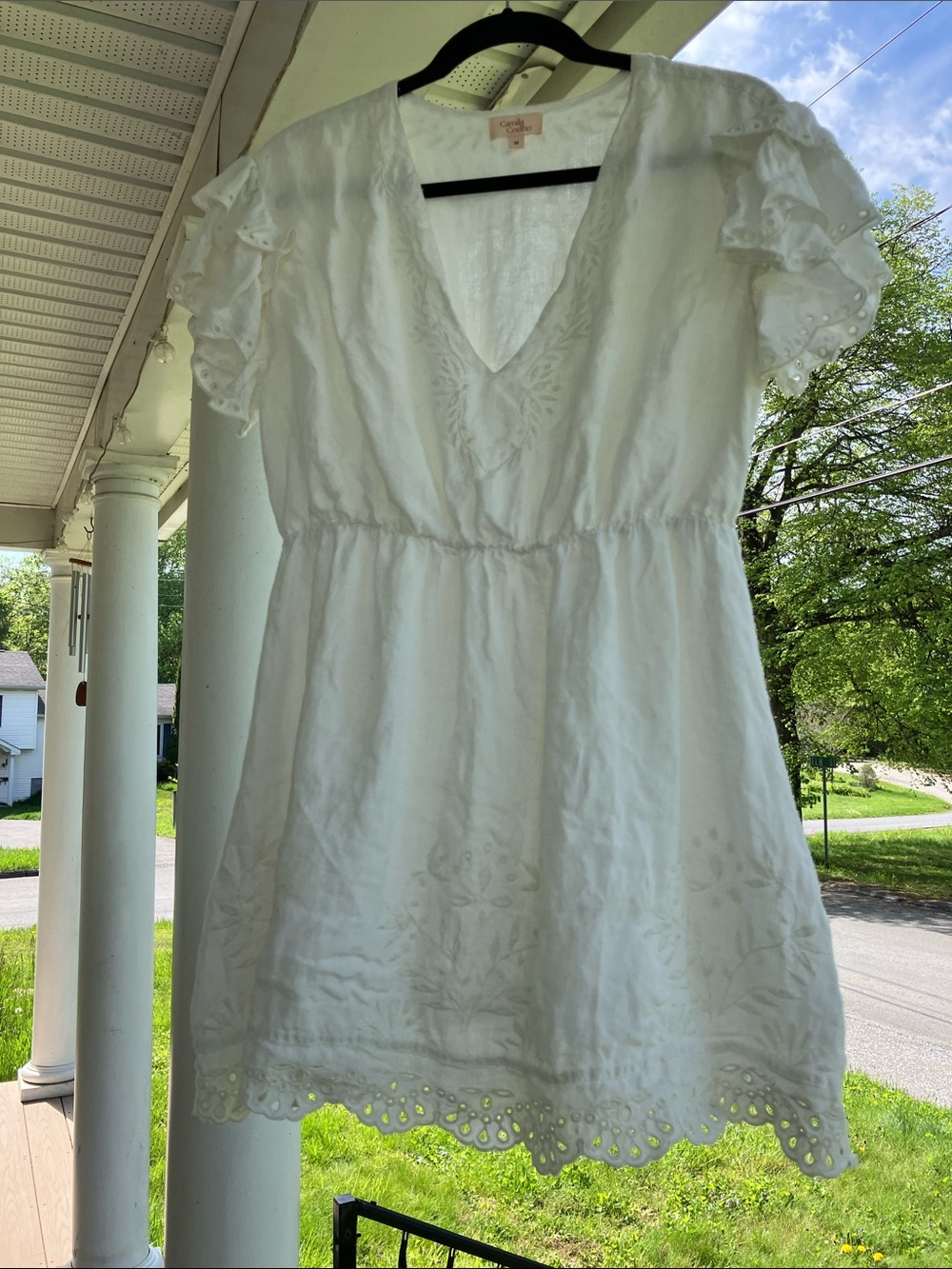 Camila Coelho Eyelet White Linen Mini Dress